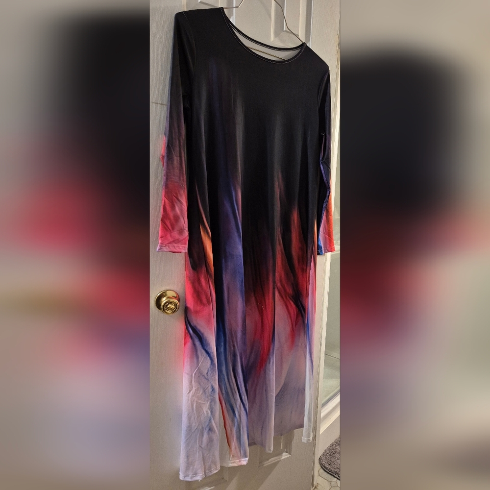 Pink and Blue Long Sleeve Womens Dress. NWOT. Size XL.